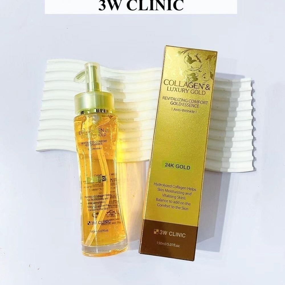 Luxury Skincare Serum - 3WCLINIC コラーゲン＆ラグジュアリーゴールド24Kゴールドエッセンス、保湿フェイスセラム、アンチリンクルファーミング150ml 韓国スキンケア