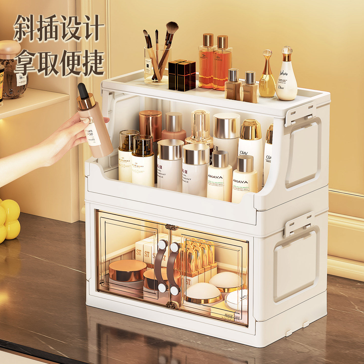 多層デスクトップスキンケア収納ボックス高級化粧品口紅香水オー - Luxury Skincare Display のレビューと価格